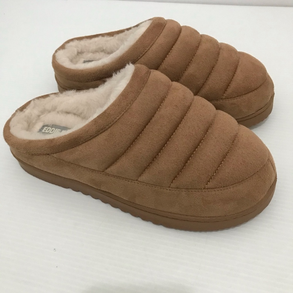 NWOT Eddie Bauer Cozy Brown Suede Slippers Size L 9-10